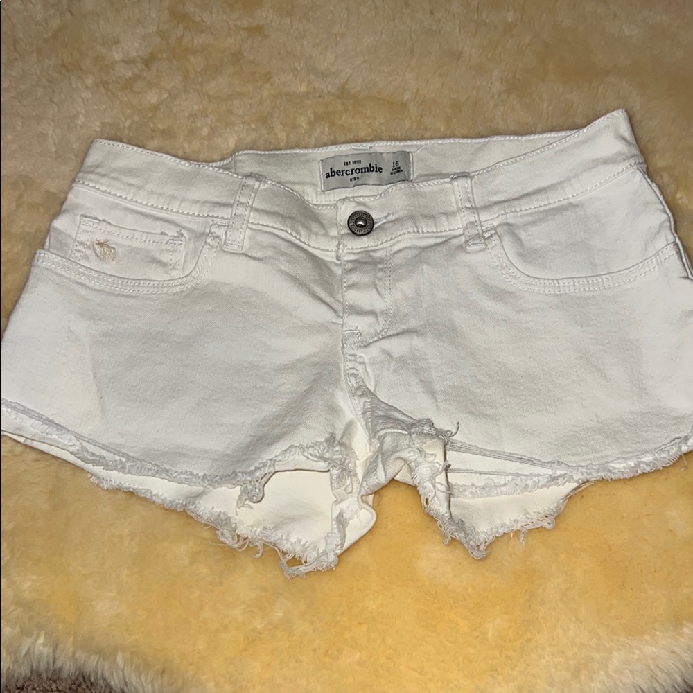 Abercrombie & Fitch White Jean Shorts with Distressed Hem